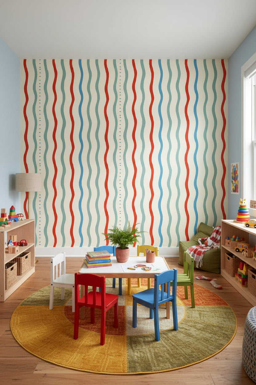 Wavy Lines Wallpaper Abstract Removable Minimalist Wall Double Roll