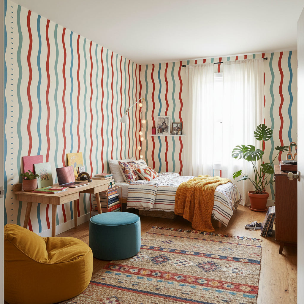 Wavy Lines Wallpaper Abstract Removable Minimalist Wall Double Roll