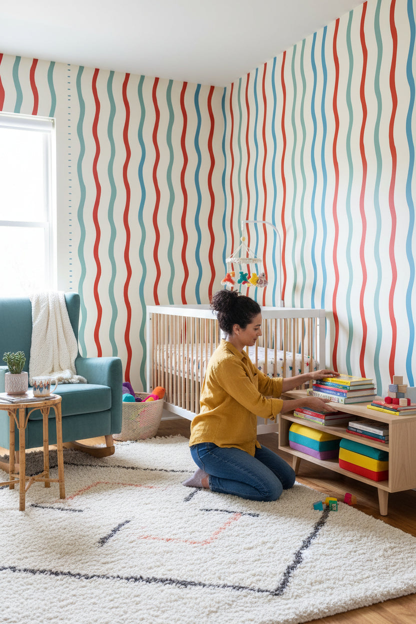 Wavy Lines Wallpaper Abstract Removable Minimalist Wall Double Roll