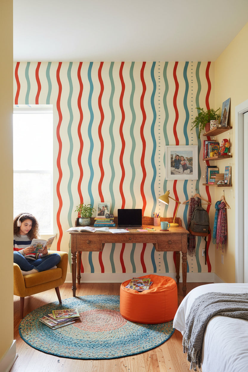 Wavy Lines Wallpaper Abstract Removable Minimalist Wall Double Roll