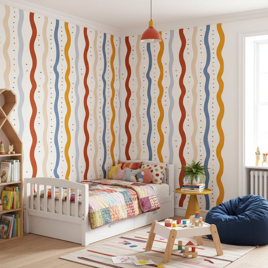 Multicolor Wavy Line Geometric Wallpaper