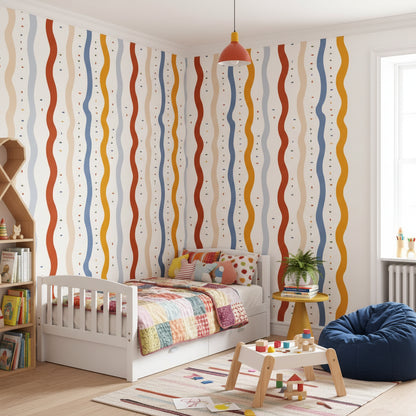 Multicolor Wavy Line Geometric Wallpaper
