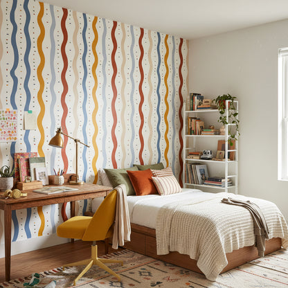 Multicolor Wavy Line Geometric Wallpaper