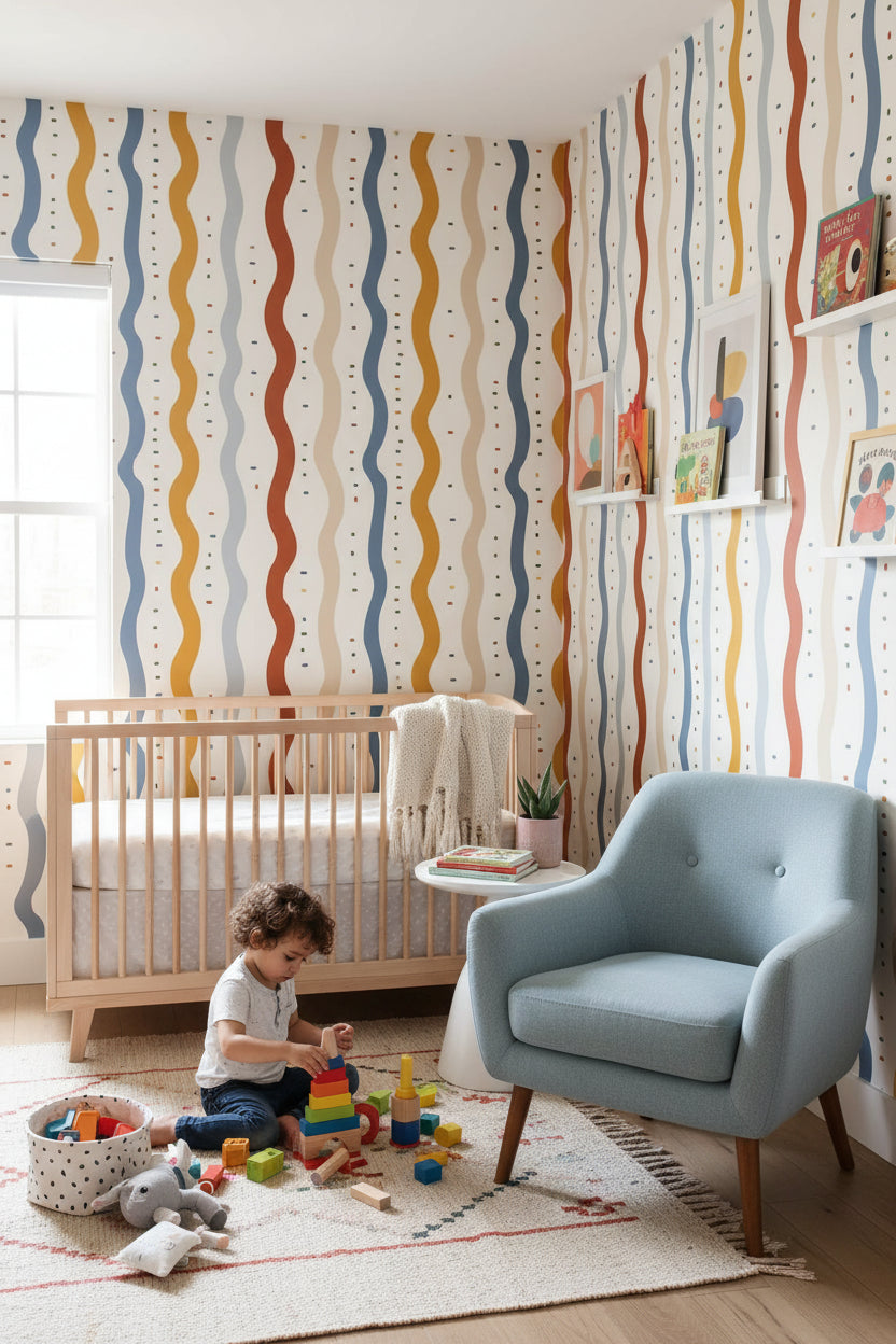 Multicolor Wavy Line Geometric Wallpaper