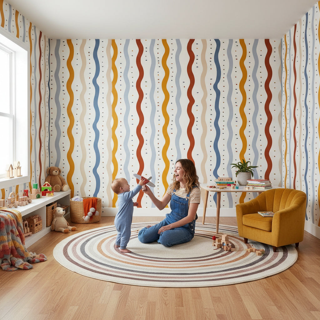 Multicolor Wavy Line Geometric Wallpaper