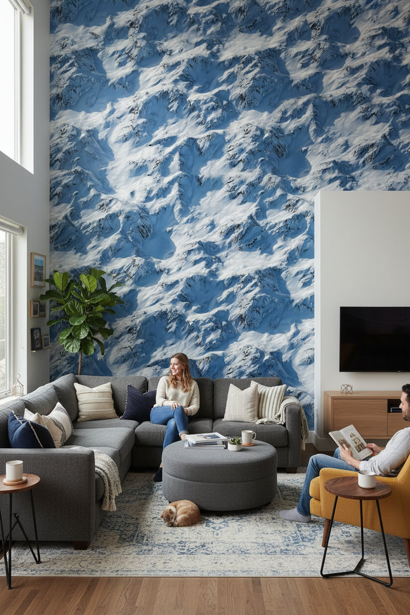 Mountains Wallpaper Snow Winter Removable Wall Decor