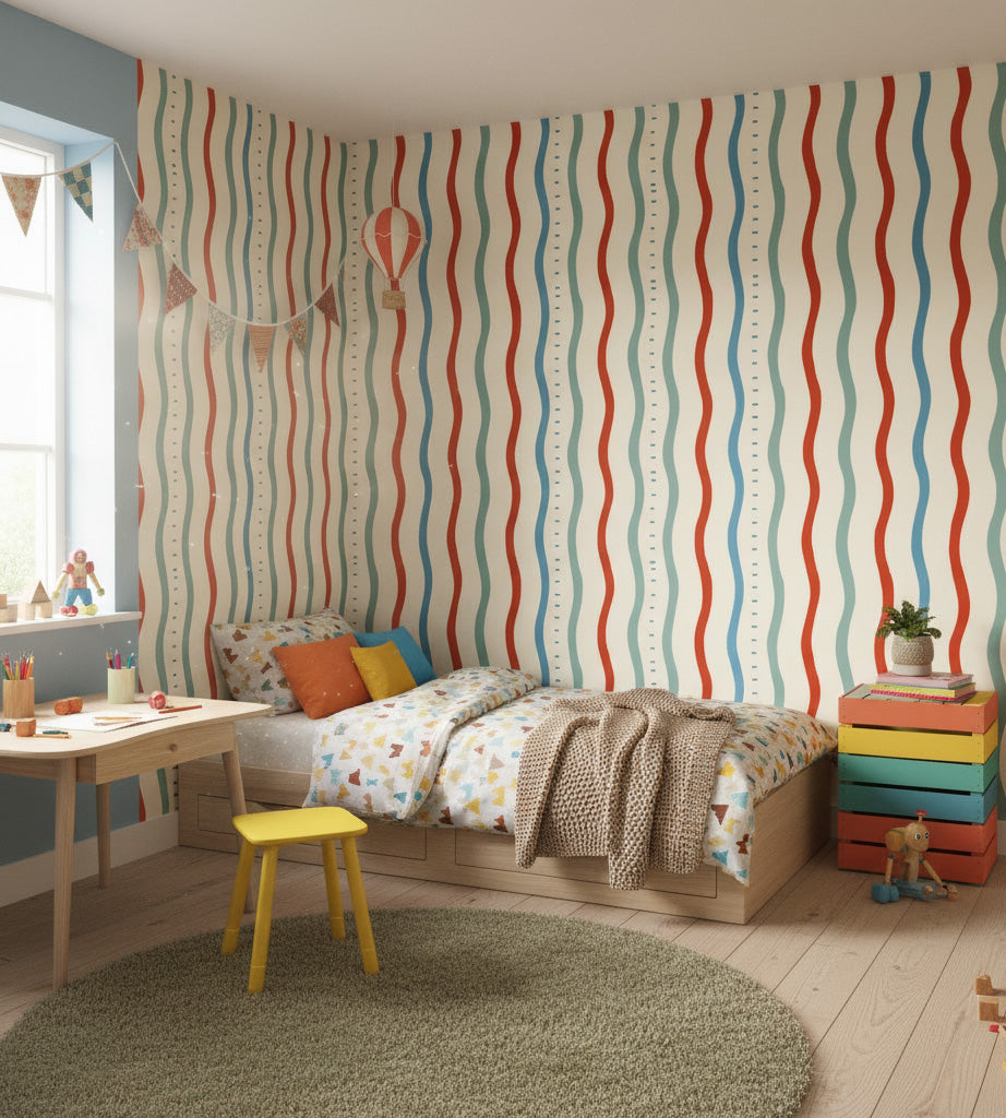 Wavy Lines Wallpaper Abstract Removable Minimalist Wall Double Roll