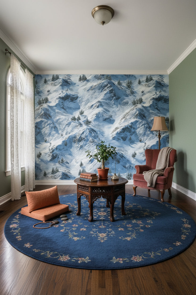 Azure Blue Snowy Mountain Landscape Wall Mural