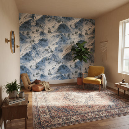 Azure Blue Snowy Mountain Landscape Wall Mural