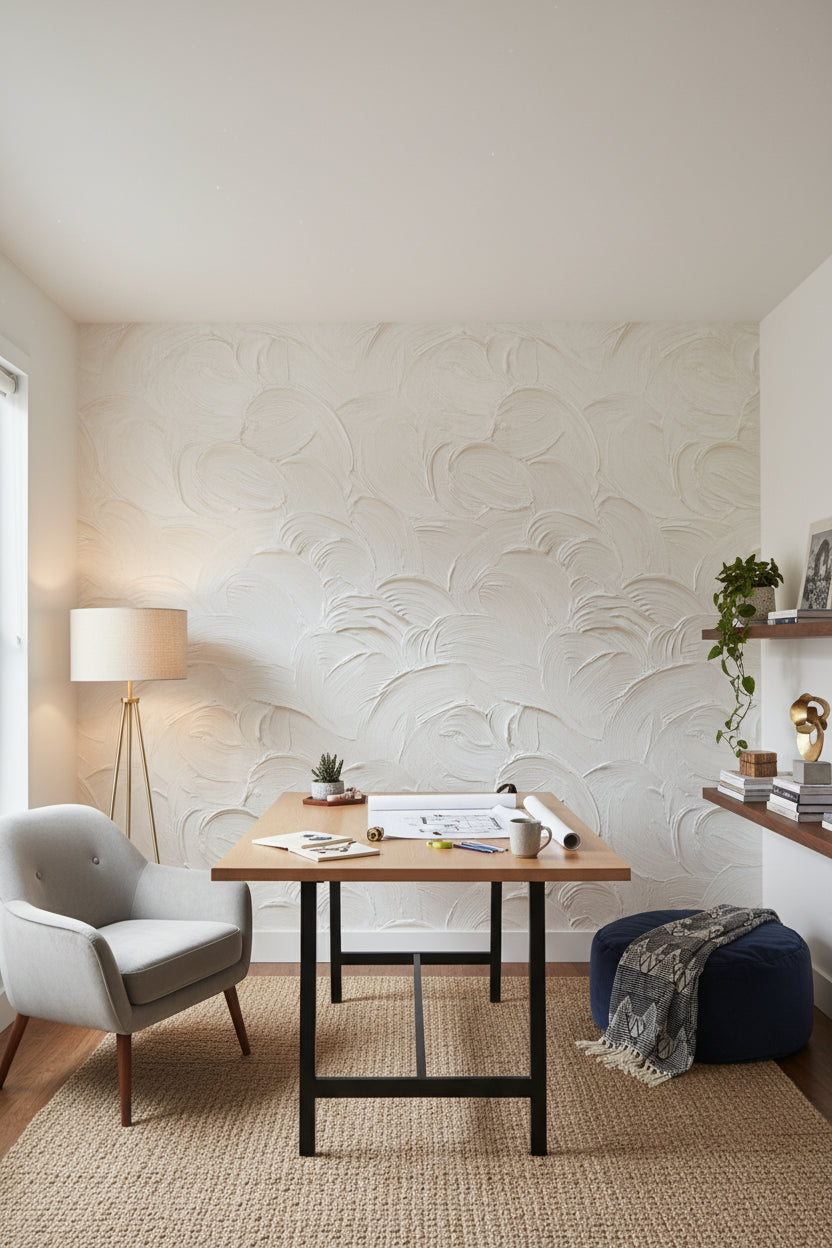 Textured Plaster Wallpaper Neutral Decorative Wall Mural