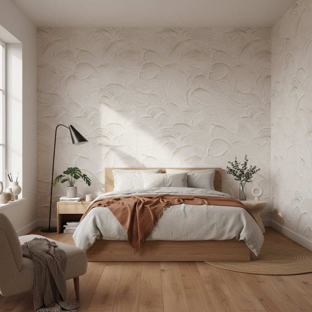 Cream Abstract Textured Swirl Wallpaper