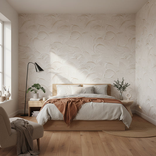 Textured Plaster Wallpaper Neutral Decorative Wall Mural