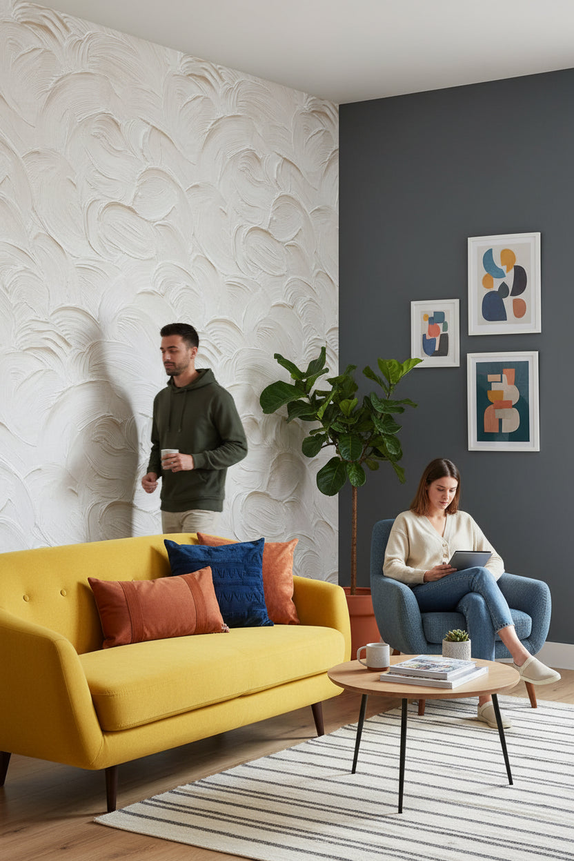 Textured Plaster Wallpaper Neutral Decorative Wall Mural