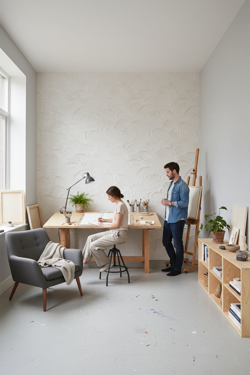 Textured Plaster Wallpaper Neutral Decorative Wall Mural