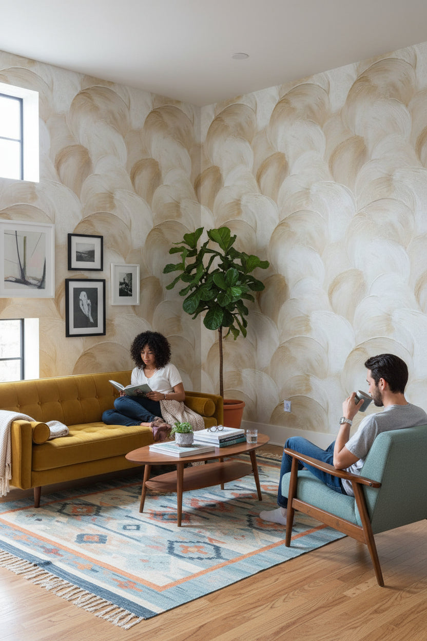 Textured Wallpaper Beige Modern Removable Wall Decor