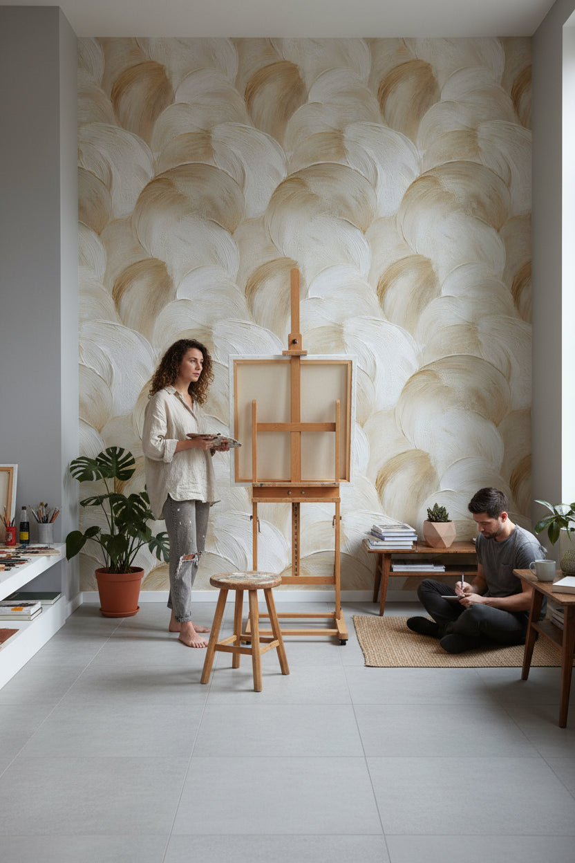 Textured Wallpaper Beige Modern Removable Wall Decor