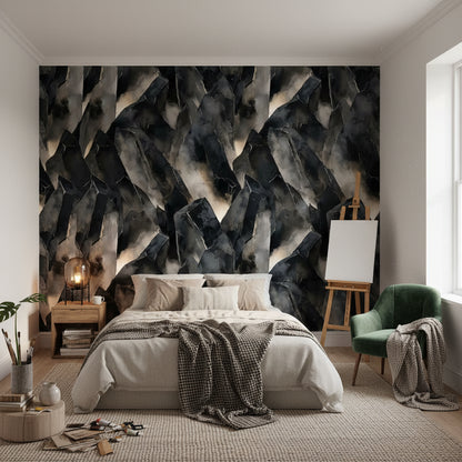 Charcoal Black Abstract Geometric Wallpaper