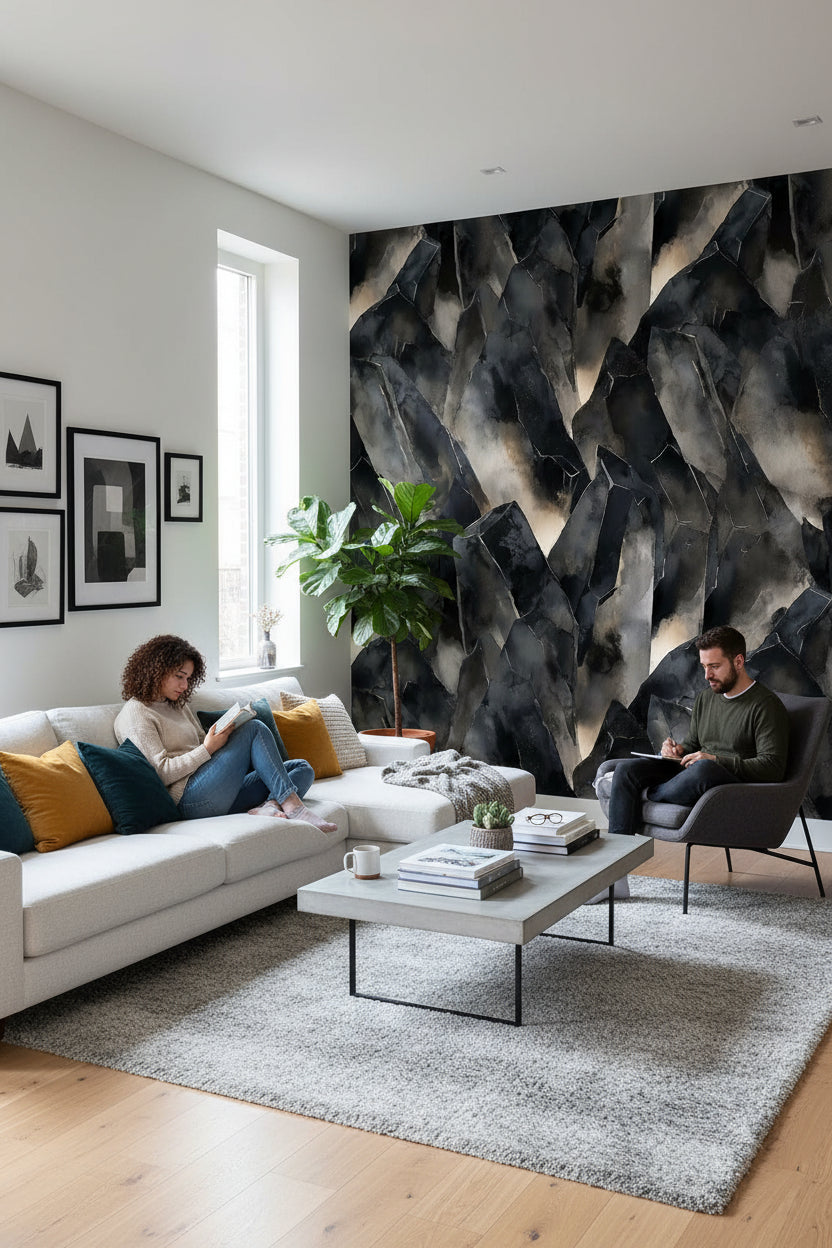 Charcoal Black Abstract Geometric Wallpaper