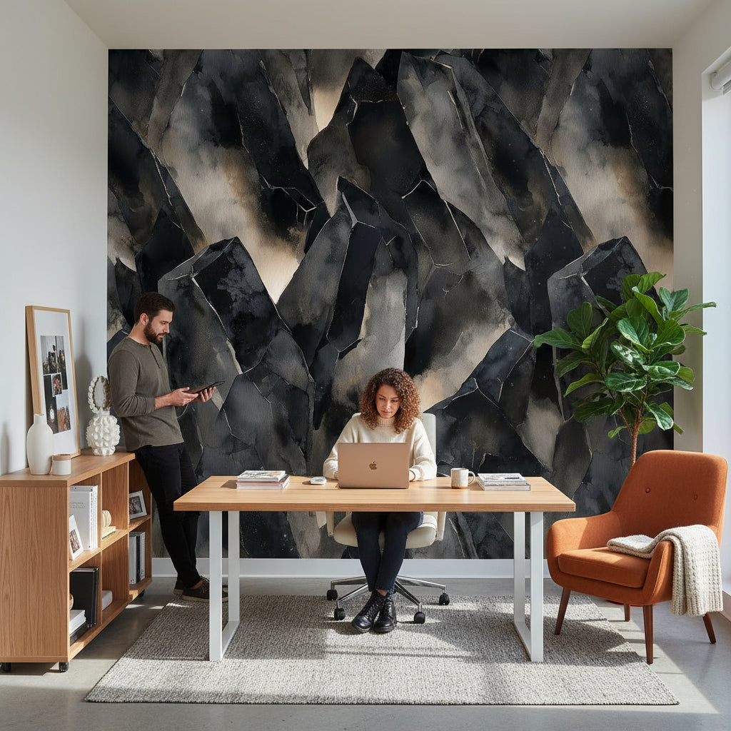 Charcoal Black Abstract Geometric Wallpaper