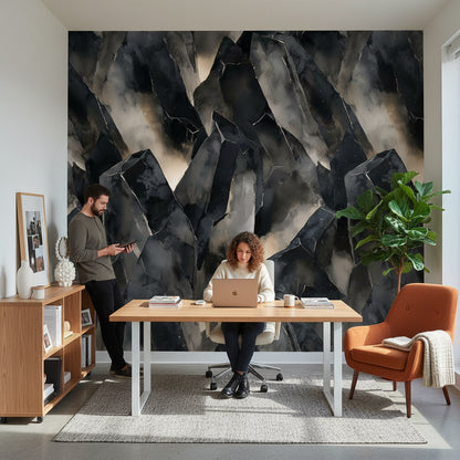 Charcoal Black Abstract Geometric Wallpaper