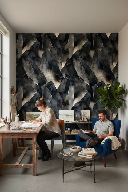 Charcoal Black Abstract Geometric Wallpaper
