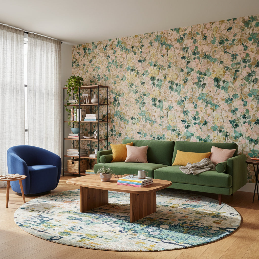 Cream and Green Wildflower Botanical Wallpaper