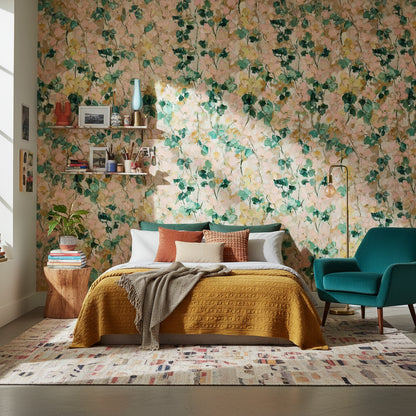 Cream and Green Wildflower Botanical Wallpaper