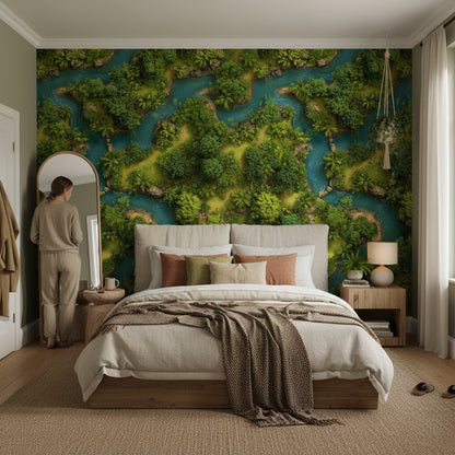 Lush Green Island River Landscape Wallpaper