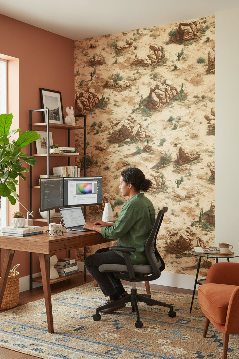 Desert Wallpaper Geometric Cacti Wall Mural