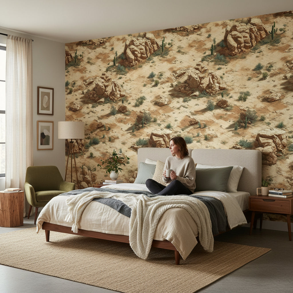 Desert Wallpaper Geometric Cacti Wall Mural