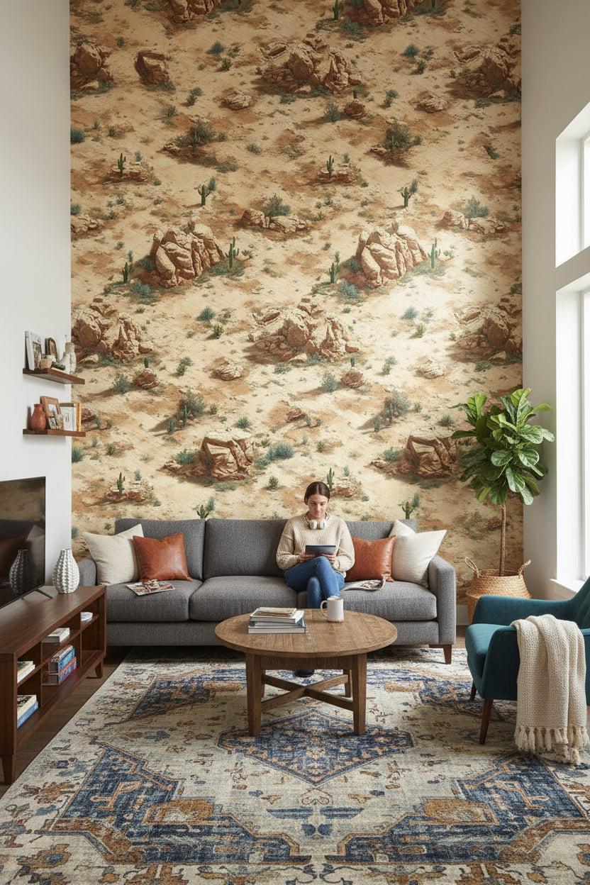 Desert Wallpaper Geometric Cacti Wall Mural