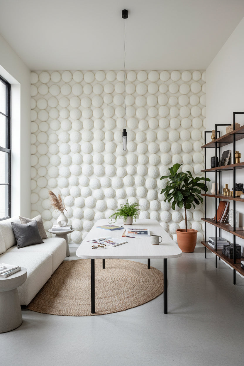 Cream Textured 3D Circle Wallpaper