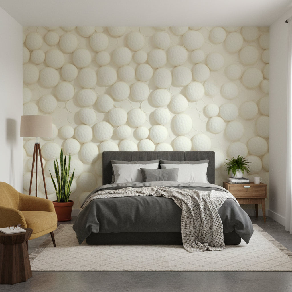 Cream Textured 3D Circle Wallpaper