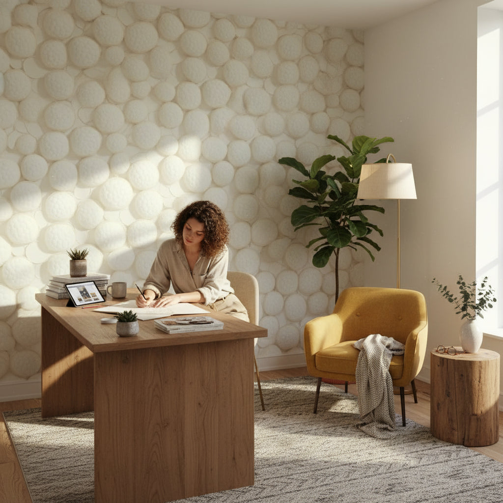 Cream Textured 3D Circle Wallpaper