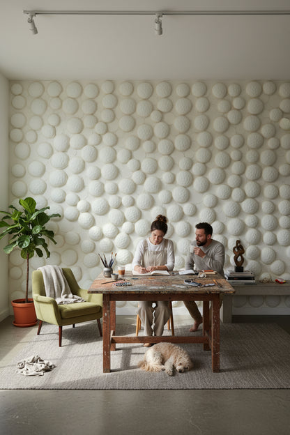 Cream Textured 3D Circle Wallpaper