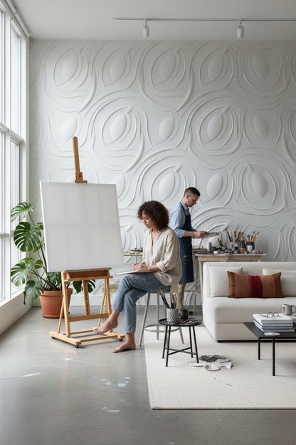 Cream Textured 3D Circular Pattern Wallpaper