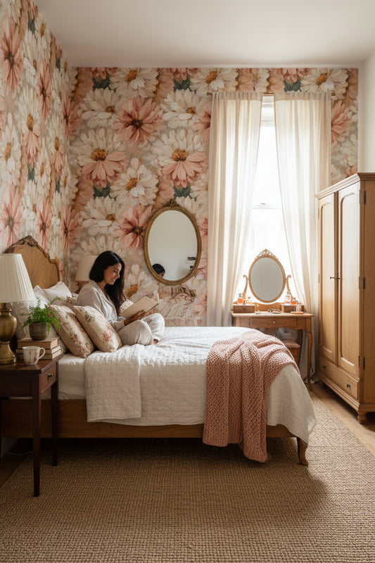 Floral Wallpaper Vintage Mural Pink Wall Decor