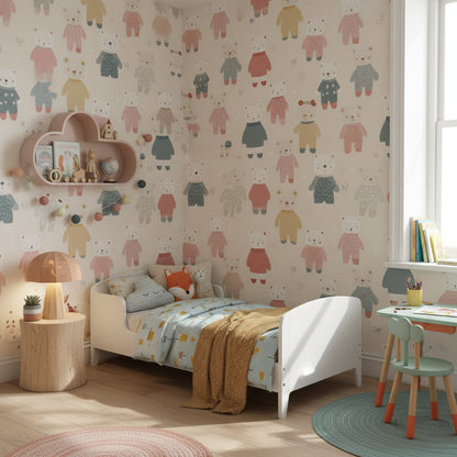 Cream Multicolor Teddy Bear Kids Wallpaper
