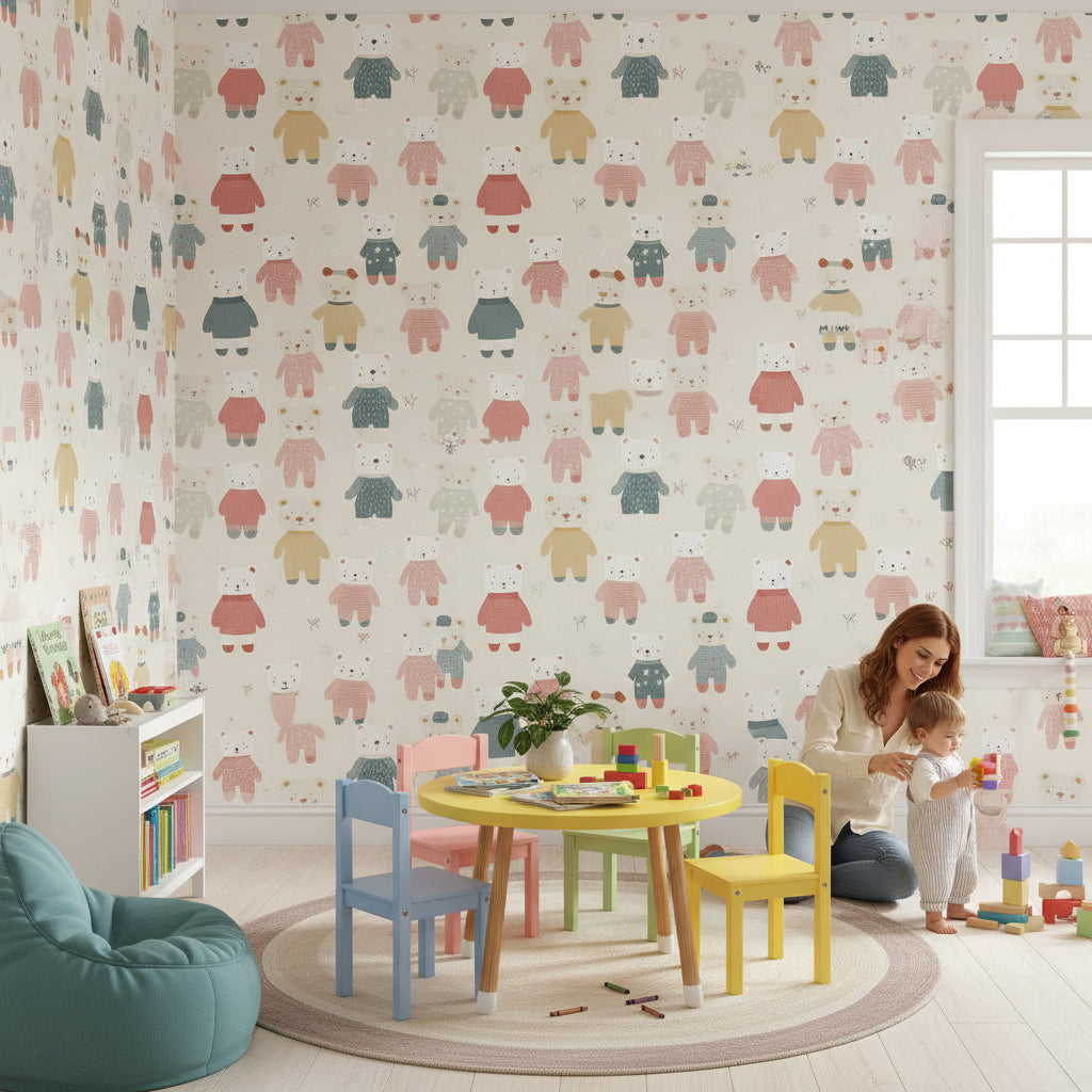 Teddy Bears Wallpaper Cartoon Playful Wall Mural