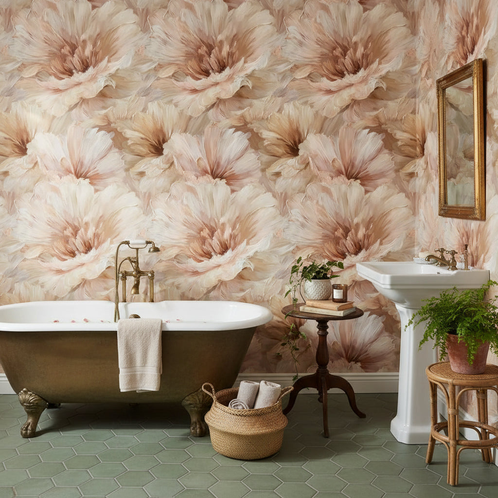 Floral Wallpaper Beige Elegant Removable Wall Decor