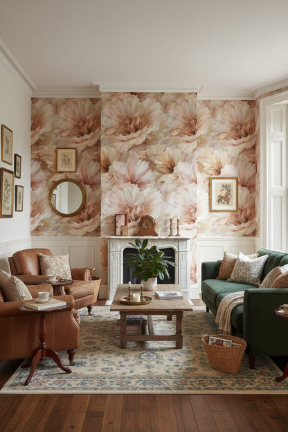 Blush Beige Oversized Floral Wallpaper