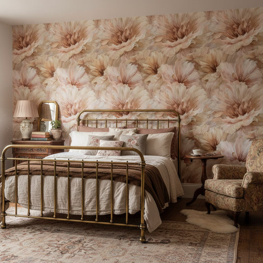 Floral Wallpaper Beige Elegant Removable Wall Decor