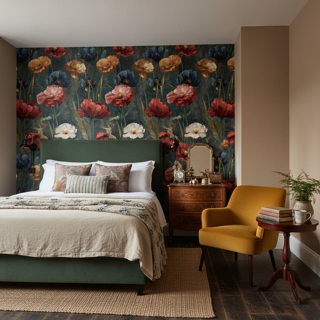 Floral Wallpaper Vintage Red Wall Mural