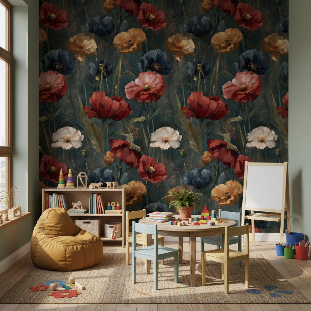 Floral Wallpaper Vintage Red Wall Mural