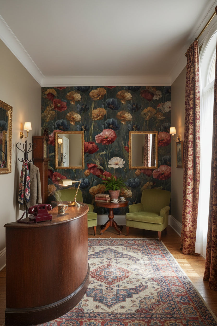 Floral Wallpaper Vintage Red Wall Mural