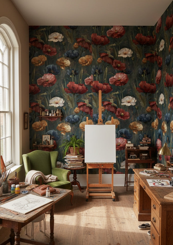 Floral Wallpaper Vintage Red Wall Mural