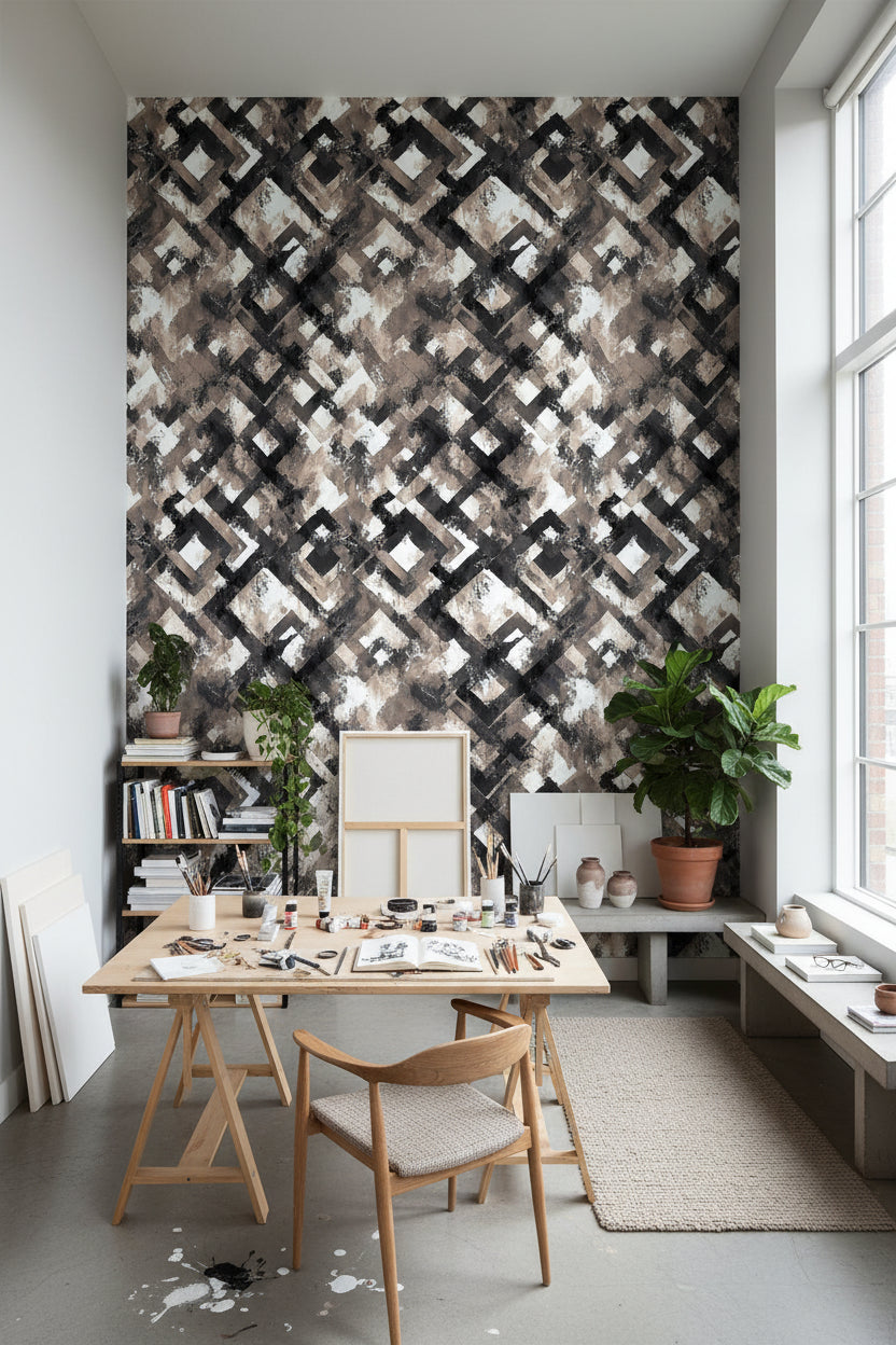 Earthy Brown Geometric Abstract Wallpaper