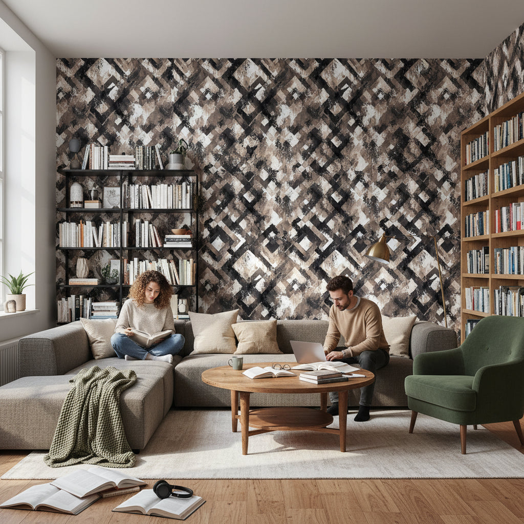 Earthy Brown Geometric Abstract Wallpaper