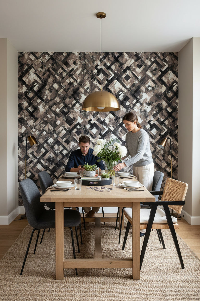 Earthy Brown Geometric Abstract Wallpaper