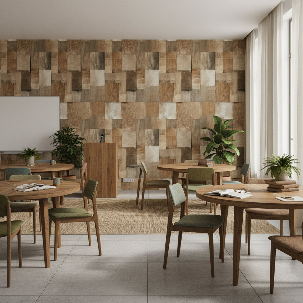 Warm Oak Textured Wood Panel Wallpaper